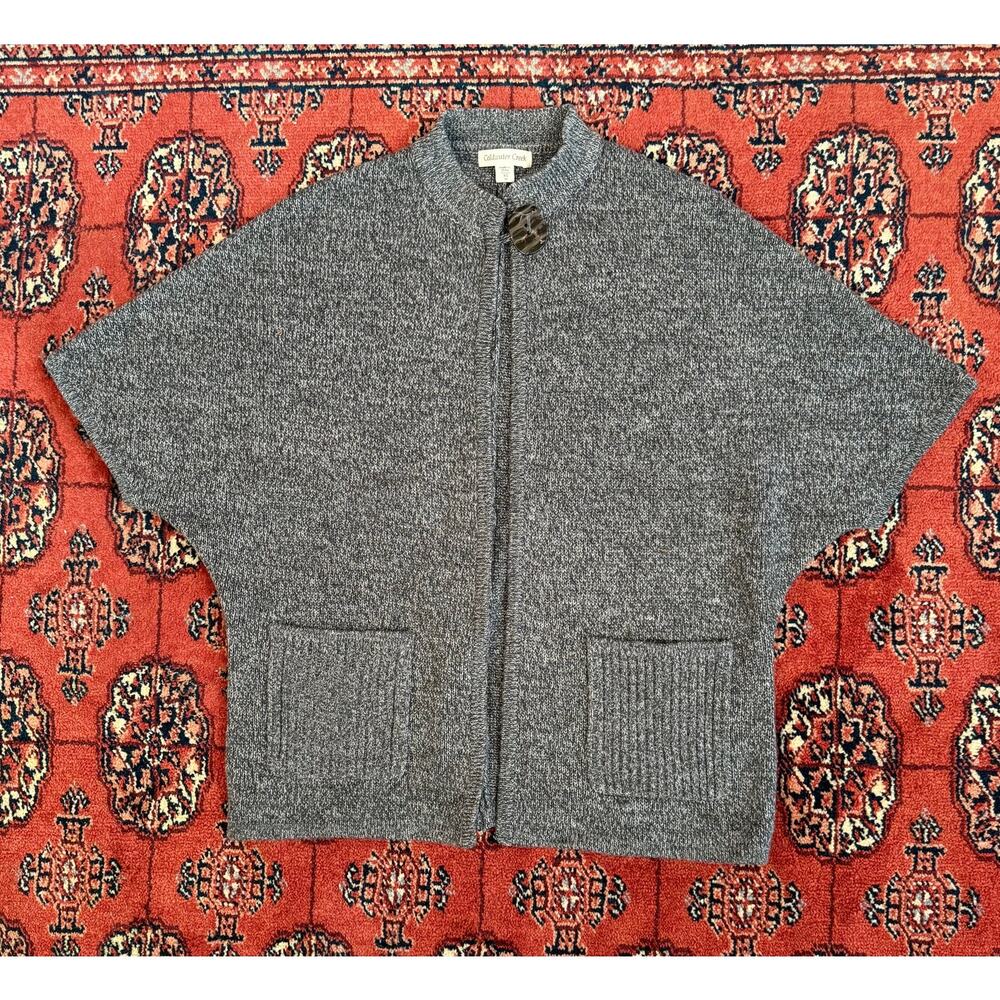 Coldwater‎ Creek XS Heathered Gray One-Button Batwing Cape Sweater PRISTINE!